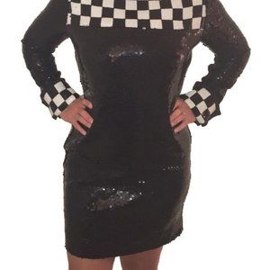 1960s Steve Fabrikant Checkered Sequin Dress